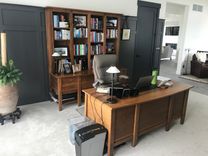 Custom Walnut Home Office Desk And Credenza With Bookcase. 1 small