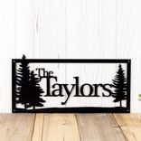 Personalized Rectangular Metal Family Name Sign with Pine Trees 1 small