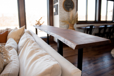 Live Edge Sofa Table With Seating, Behind Couch Table With Metal Legs, Home Bar Height Table 5 small