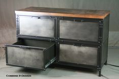 Modern Industrial File Cabinet - Reclaimed Wood - Distressed Steel - Filing. Printer Stand. 5 small