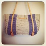 Organic Textured European Linen Tote/Vegetable Tanned Leather Trim 1 small