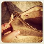 Vintage Wool And Organic Leather Pouch // Organic Canvas // Leather // Copper Rivets 1 small
