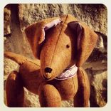 Jointed Dog Golden Retriever /Red Hand Stitched Details/Recycled Materials 1 small