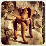 Jointed Dog Golden Retriever /Red Hand Stitched Details/Recycled Materials 2 small