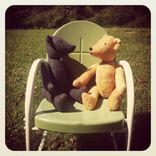 Vintage Style Bear Charcoal Grey /Jointed /Embroidered Details /Reworked And Recycled Materials 2 small