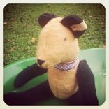 Vintage Style Bear Cream And Black/ Embroidered Details /Reworked And Recycled Materials 1 small