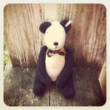 Vintage Style Bear Cream And Black/ Embroidered Details /Reworked And Recycled Materials 3 small