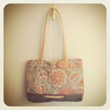 Remnant Tote /Recycled Upholstery Fabric /Faded Denim Bottom /Waxed Leather Riveted Straps 2 small