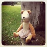 Vintage Style Bear /Cream And Honey /Jointed / Embroidered Details /Reworked And Recycled Materials 3 small