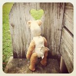 Vintage Style Bear /Cream And Honey /Jointed / Embroidered Details /Reworked And Recycled Materials 4 small