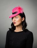 Hot Pink Cocktail Hat With Pom Pom 1 small