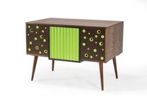 Modern Walnut Credenza, Buffet, Server, Sideboard, Lime Green Doors, Mid Century Style, Peg Legs 3 small