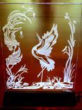 Illuminated Crystal Artwork - Crane In A Pond 1 small