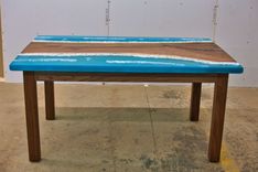 Ocean Epoxy Dining Table With Wooden Legs 30" X 60" 2 small