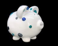 Blue Polka Dot Crystallized Piggy Bank Boys Newborn Bling European Crystals 4 small