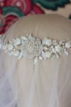 Custom Wedding Headpiece | Romantic Silver Floral Hair Vine With Lace, Pearls, Crystals 4 small