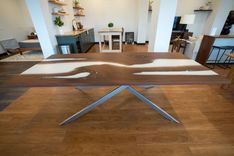 White Epoxy Dining Table With Diamond X-Shaped Legs 1 small