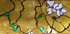 Stained Glass Panel Arts & Crafts Dogwood Branch And Vines 1 small
