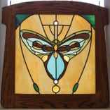 Stained Glass Panel Art Deco Butterfly Framed In Oak 1 small