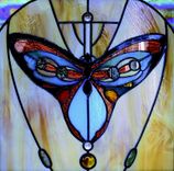 Stained Glass Panel Art Deco Butterfly Framed In Oak 2 small