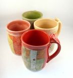 Four Coffee Mugs Set - Artistic Carved And Glazed Ceramic Mugs 16-20 Ounce Coffee Cups 4 small