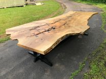Large Live Edge Ash Dining Table With Welded Steel Trstle Base 2 small