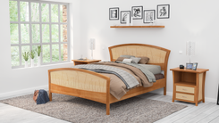 Bed Frame Queen, Headboard, King Size Platform Bed, Wood, Bedroom, Art Deco, Cherry, 1 small