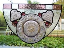 Vintage Depression Glass Sandwich Glass Stained Glass Panel Swag Window Treatment 1 small