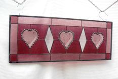 Victorian Look Stained Glass Window Panel With Sandwich Glass Tiara Hearts 1 small