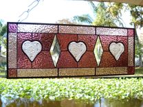 Victorian Look Stained Glass Window Panel With Sandwich Glass Tiara Hearts 3 small