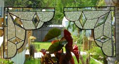 Stained Glass Lace Curtain Pair Gingerbread Trim Corners Or Room Dividers 2 small