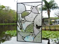 Recycled Depression Glass Imperial Stained Glass Window Panel, Antique Stained Glass Transom Window 7 small