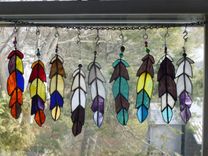 Multicolored Indian Chief Feather Stained Glass Art 2 small