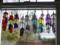 Multicolored Indian Chief Feather Stained Glass Art 3 small