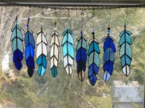 Indian Chief Feather Stained Glass In Blue 2 small