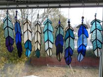 Indian Chief Feather Stained Glass In Blue 3 small