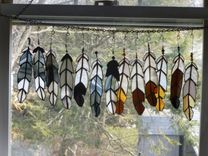 Indian Chief Feather Stained Glass In Blacks And Browns 3 small