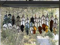 Indian Chief Feather Stained Glass In Blacks And Browns 4 small