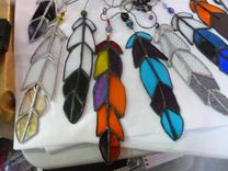 Multicolored Stained Glass Eagle Feather With Beads Or Crystals 2 small