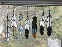 Multicolored Stained Glass Eagle Feather With Beads Or Crystals 1 small