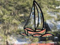 Stained Glass Beveled Sailboat On Waves 4 small