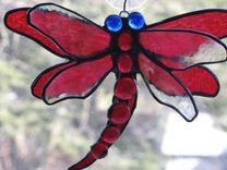 Red Double-Winged Dragonfly Stained Glass Art 2 small