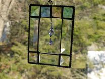 Stained Glass Art With Multicolored Bevels And Suspended Crystals 1 small