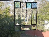 Stained Glass Art With Multicolored Bevels And Suspended Crystals 4 small