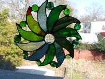 Moon Face And Sun Rays Stained Glass Art In Green 3 small