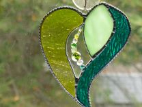 Lime-Green Colored Beaded Stained Glass Heart 2 small