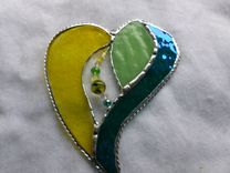 Lime-Green Colored Beaded Stained Glass Heart 3 small