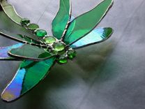 Double Winged Dragonfly Stained Glass Art In Green 1 small