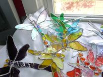 Double Winged Dragonfly Stained Glass Art In Green 4 small