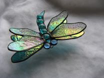 Double Winged Dragonfly Stained Glass Art In Aqua And Teal 1 small